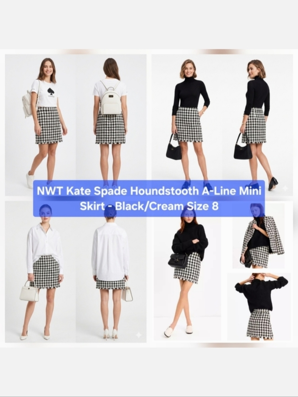 NWT Kate Spade Houndstooth A-Line Mini Skirt - Black/Cream Size 8